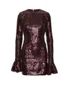 Rotate Birger Christensen Sequin Embellished Dress Flared Cuffs Long Sleeves In Burgundy