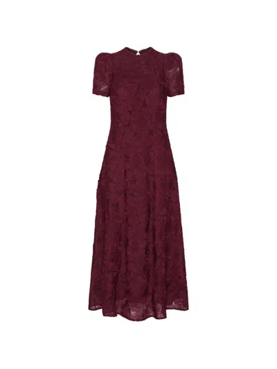 Rotate Birger Christensen Abito Flower Mesh Svasato In Tessuto Riciclato Rotate In Burgundy