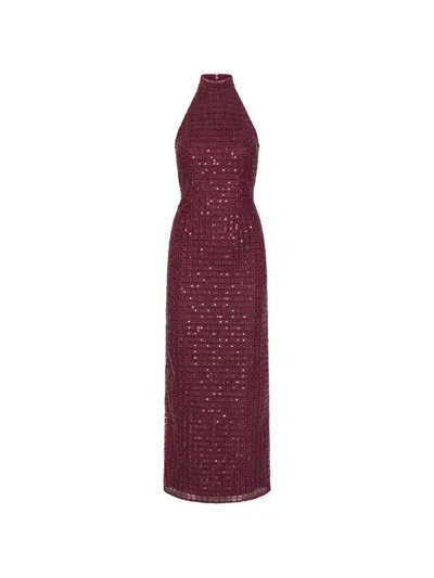 Rotate Birger Christensen Abito Lungo Con Perline In Tessuto Riciclato Bordeaux Rotate In Burgundy