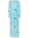 Rotate Birger Christensen Floral-embroidery Maxi Dress In Light Blue
