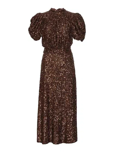 Rotate Birger Christensen Vestido Midi - Camel In Brown