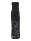 Rotate Birger Christensen Floral Mesh Strapless Maxi Dress In Black