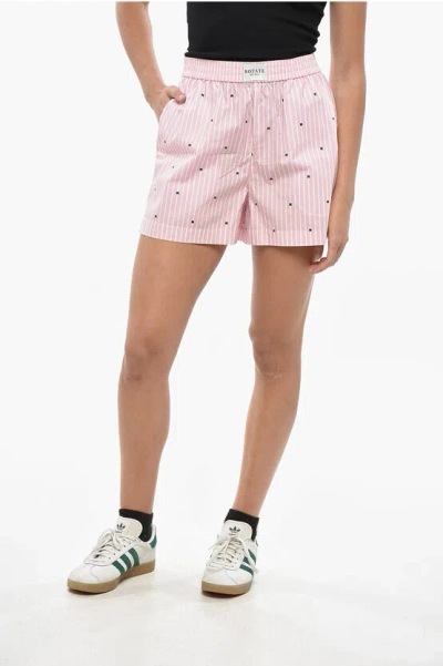 Rotate Birger Christensen All-over Monogram Striped Shorts In Pink