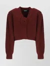Rotate Birger Christensen Rotate Cropped Burgundy Sweater With Deep V-neckline And Floral Embellishment In Burgundy
