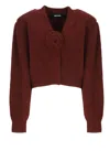 Rotate Birger Christensen Rose-embellished Puff-sleeve Cardigan In Brown