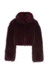 Rotate Birger Christensen Bordeaux Cropped Fur Jacket With Concealed Front Closure In Faux-fur Woman
