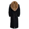 Rotate Birger Christensen Anatta Long Coat With Faux Fur Collar In Black