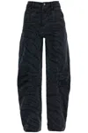 Rotate Birger Christensen Animal Print Barrel Jeans In Black - Washed (black)