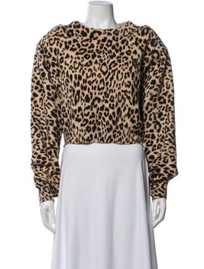 Pre-owned Rotate Birger Christensen Animal Print Crew Neck Crop Top In Neutrals