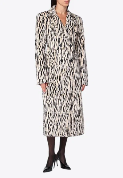 Rotate Birger Christensen Animal Print Faux Fur Double-breasted Coat In White