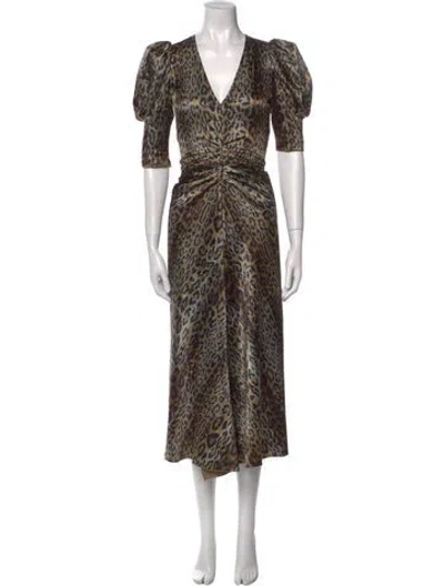Pre-owned Rotate Birger Christensen Animal Print Long Dress In Brown