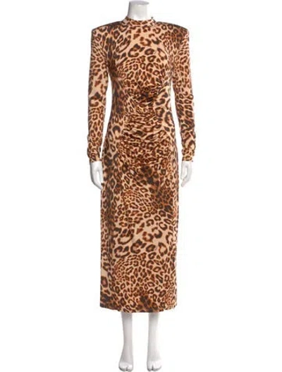 Pre-owned Rotate Birger Christensen Animal Print Long Dress In Brown