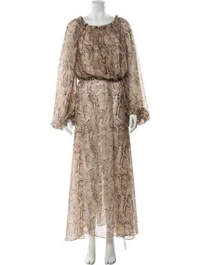 Pre-owned Rotate Birger Christensen Animal Print Long Dress In Neutral