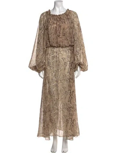 Pre-owned Rotate Birger Christensen Animal Print Long Dress In Neutral