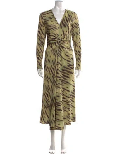 Pre-owned Rotate Birger Christensen Animal Print Midi Length Dress In Green