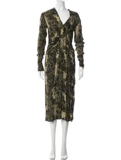 Pre-owned Rotate Birger Christensen Animal Print Midi Length Dress In Green