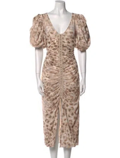Pre-owned Rotate Birger Christensen Animal Print Midi Length Dress In Neutral