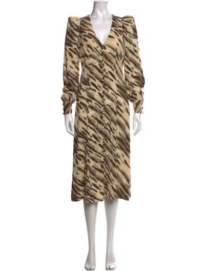 Pre-owned Rotate Birger Christensen Animal Print Midi Length Dress In Neutral