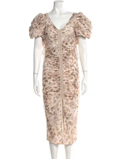 Pre-owned Rotate Birger Christensen Animal Print Midi Length Dress W/ Tags In Neutral