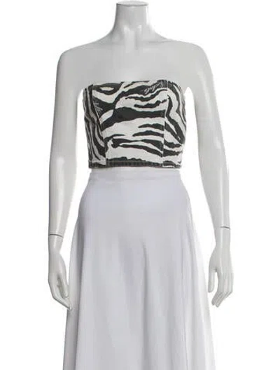 Pre-owned Rotate Birger Christensen Animal Print Strapless Crop Top In Black
