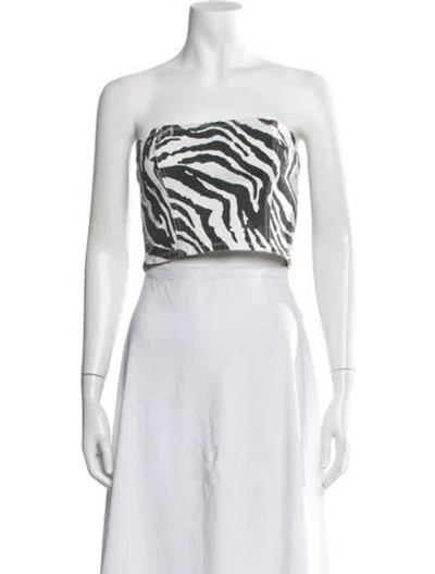 Pre-owned Rotate Birger Christensen Animal Print Strapless Crop Top In White
