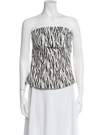 Pre-owned Rotate Birger Christensen Animal Print Strapless Top W/ Tags In White