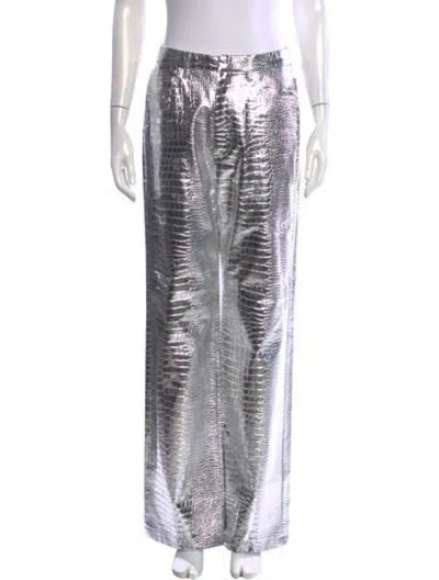 Pre-owned Rotate Birger Christensen Animal Print Wide Leg Pants In Silver