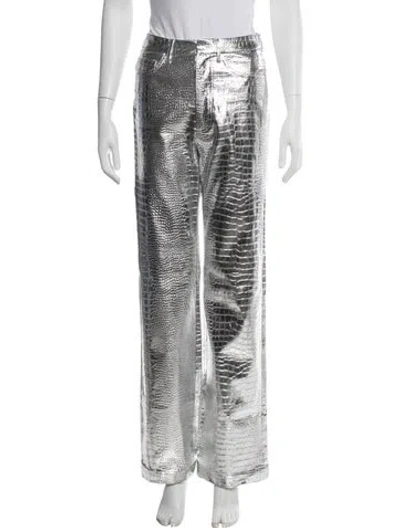 Pre-owned Rotate Birger Christensen Animal Print Wide Leg Pants In Silver