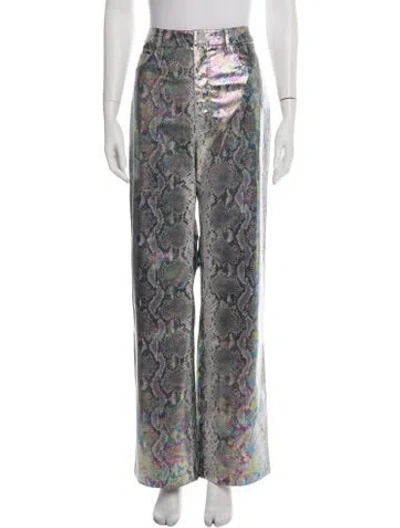 Pre-owned Rotate Birger Christensen Animal Print Wide Leg Pants W/ Tags In Green