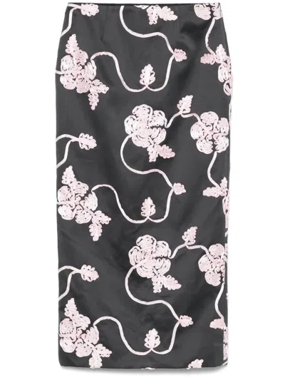 Rotate Birger Christensen Appliqué Pencil Skirt In Grey/pink