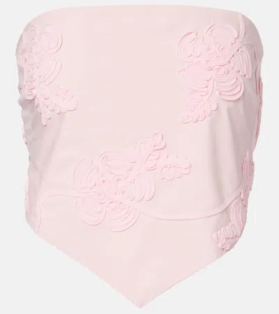 Rotate Birger Christensen Appliqué Strapless Cotton Top In Pink