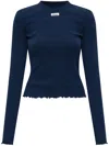 Rotate Birger Christensen Rotate Ribbed Long Sleeve Top In Blue