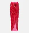 Rotate Birger Christensen Asymmetric Gathered Sequined Maxi Skirt In Red