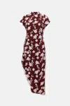 Rotate Birger Christensen Rotate Asymmetric Red Dress With Floral Embroidery And Short Sleeves In Red