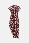 Rotate Birger Christensen Rotate Asymmetric Red Dress With Floral Embroidery And Short Sleeves In Red