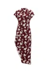 Rotate Birger Christensen Bordeaux Dress With All-over Floral Embroidery In Fabric Woman In Red