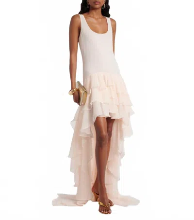 Rotate Birger Christensen Asymmetric Ruffled Chiffon Maxi Dress In Vanilla Cream In Pink