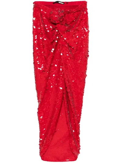 Rotate Birger Christensen Asymmetric Sequinned Maxi Skirt In Red