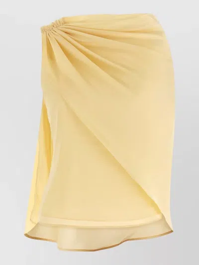 Rotate Birger Christensen Asymmetric Skirt Sheer Overlay Elastic Waistband In Yellow