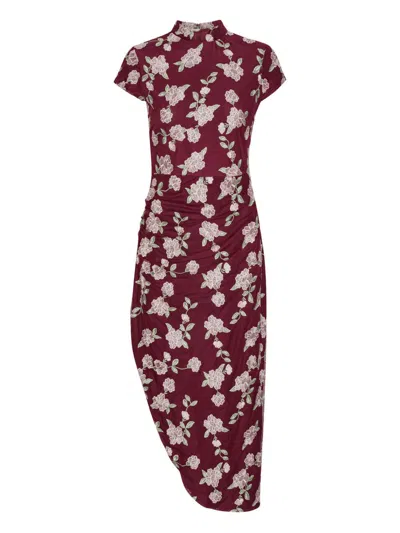 Rotate Birger Christensen Asymmetrical Mesh Midi Dress With Floral Embroidery Rotate In Multi