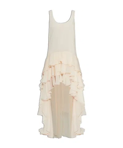 Rotate Birger Christensen Asymmetrical Ruffle Dress In Neutral
