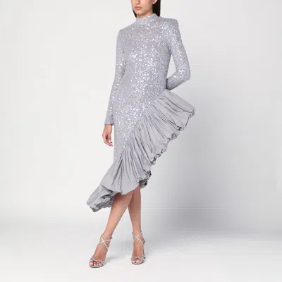 ROTATE BIRGER CHRISTENSEN ROTATE BIRGER CHRISTENSEN ASYMMETRICAL SILVER DRESS WITH SEQUINS