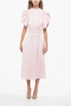 Rotate Birger Christensen Balloon Sleeves Satin Midi Dress In Pink