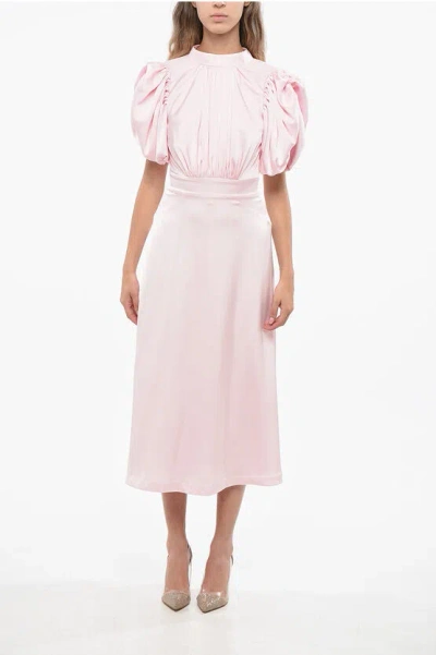 Rotate Birger Christensen Balloon Sleeves Satin Midi Dress In Pink