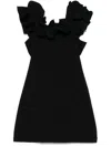 Rotate Birger Christensen Rotate Fitted Black Dress With Ruffled Sleeves And Off-shoulder Design In Black