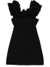 Rotate Birger Christensen Rotate Fitted Black Dress With Ruffled Sleeves And Off-shoulder Design In Black