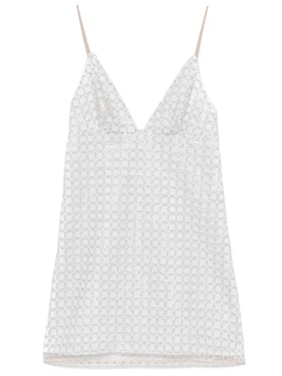 Rotate Birger Christensen Beaded A-line Mini Dress In Neutrals