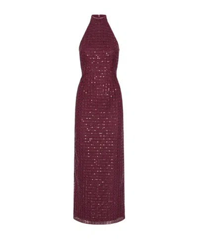 Rotate Birger Christensen Intricate Beaded Maxi Dress With Halter Neckline In White