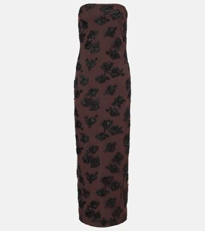 Rotate Birger Christensen Beaded Floral Maxi Dress In Brown
