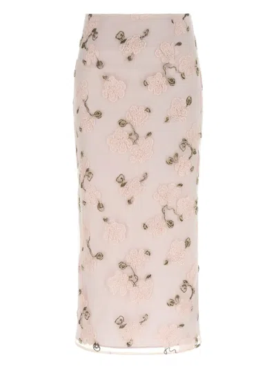 Rotate Birger Christensen Beaded Floral Pencil Skirt In Pink